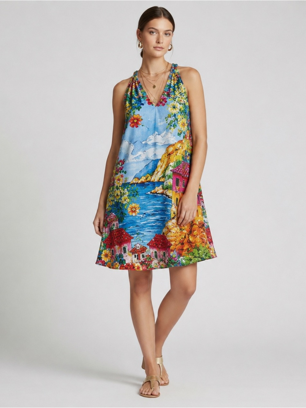 NWT $79 London Times Floral Scenic Dress XS Lined Rayon Blend Shift Dress